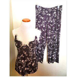 Studio Donatello pajamas set medium Floral Capri Size M Black & Cream
